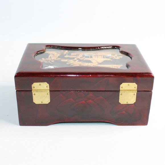 VTG Asian Pagoda Crane 3D Handcrafted Jewelry Décor Box #129 - Picture 6 of 8